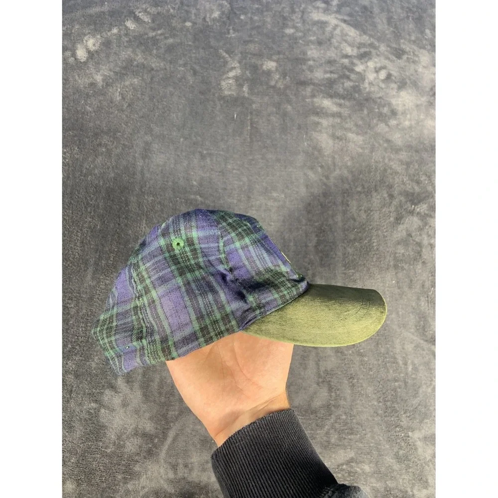Vintage Disney Mickey Mouse Black Watch Plaid Flannel Snapback Hat 90s Cap Suede